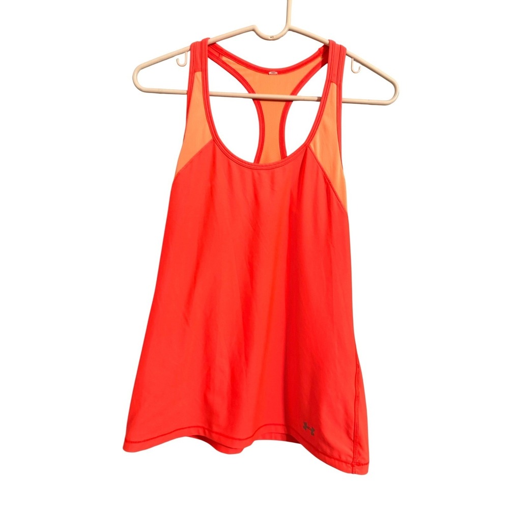 Under Armour Tank Top Womens Small Neon Coral Orange Racerback HeatGear Athletic